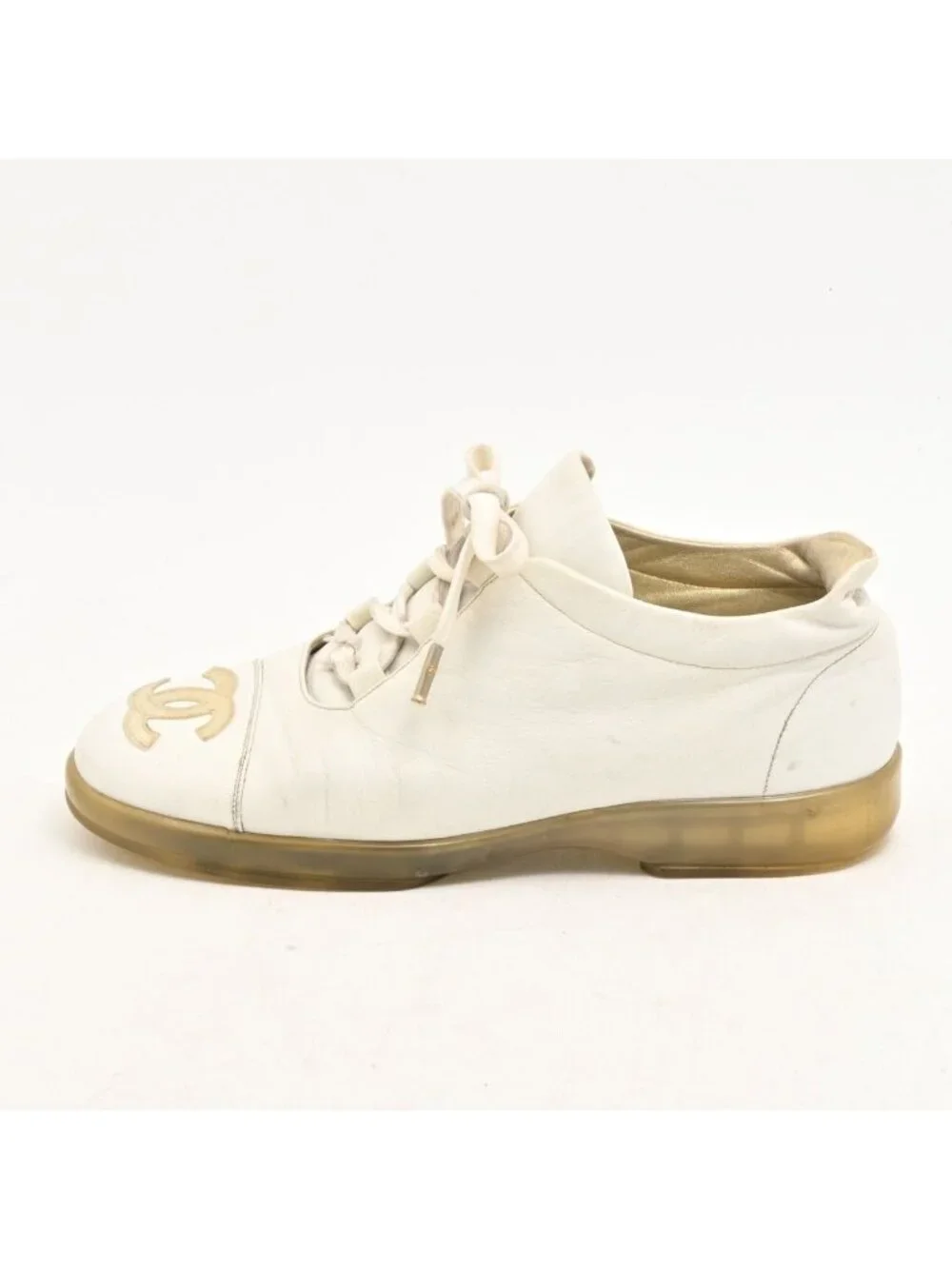 Chanel Sneakers Ivory CC Logo Leather
